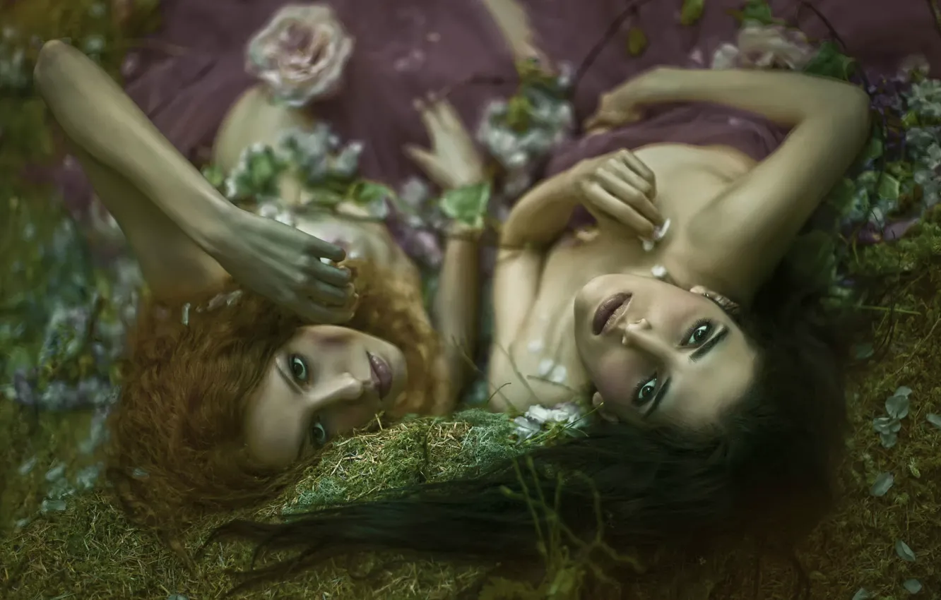 Photo wallpaper girl, flowers, fantasy, makeup, art, Andrea, Agnieszka Lorek, Louise Vattenfall