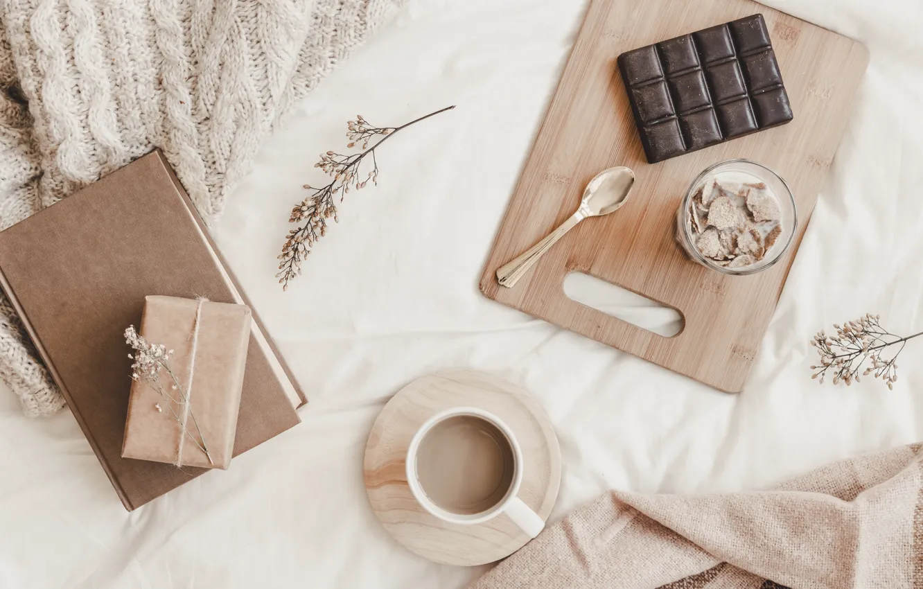 Photo wallpaper coffee, chocolate, Breakfast, milk, Notepad, Milk, Chocolate, Notebook