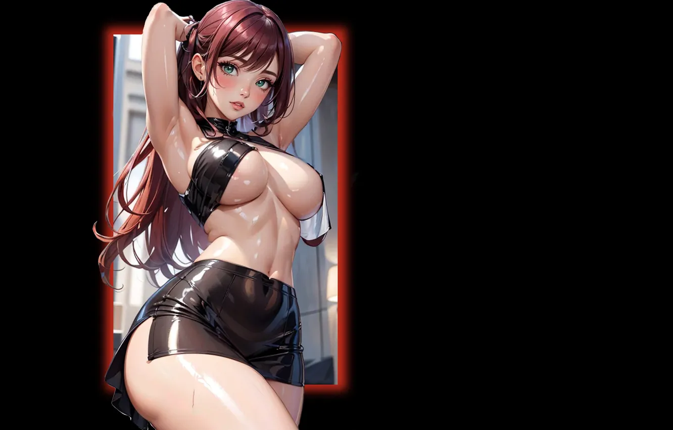 Photo wallpaper red, girl, hot, sexy, wet, boobs, anime, blue eyes