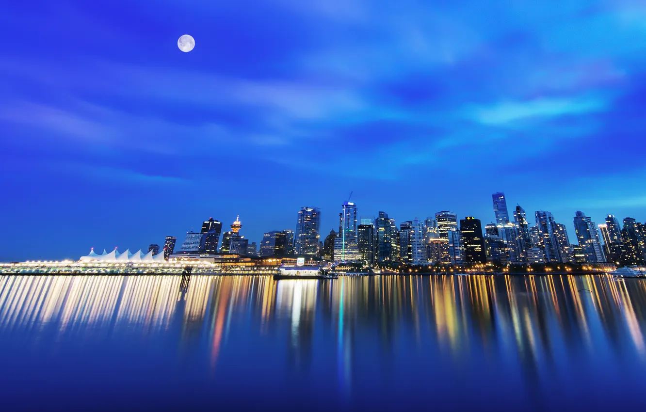 Photo wallpaper night, the moon, The city