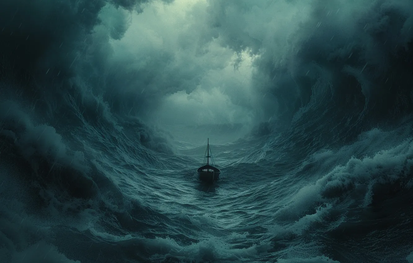 Photo wallpaper wave, boat, hurricane, AI art, The Art of Artificial Intelligence, The Bermuda Triangle, A paranormal …