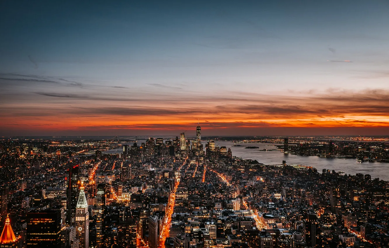 Photo wallpaper the sky, clouds, sunset, city, the city, building, the evening, horizon