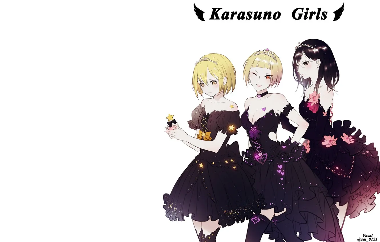 Photo wallpaper girl, trio, volleyball, HAIKYUU, party dresses