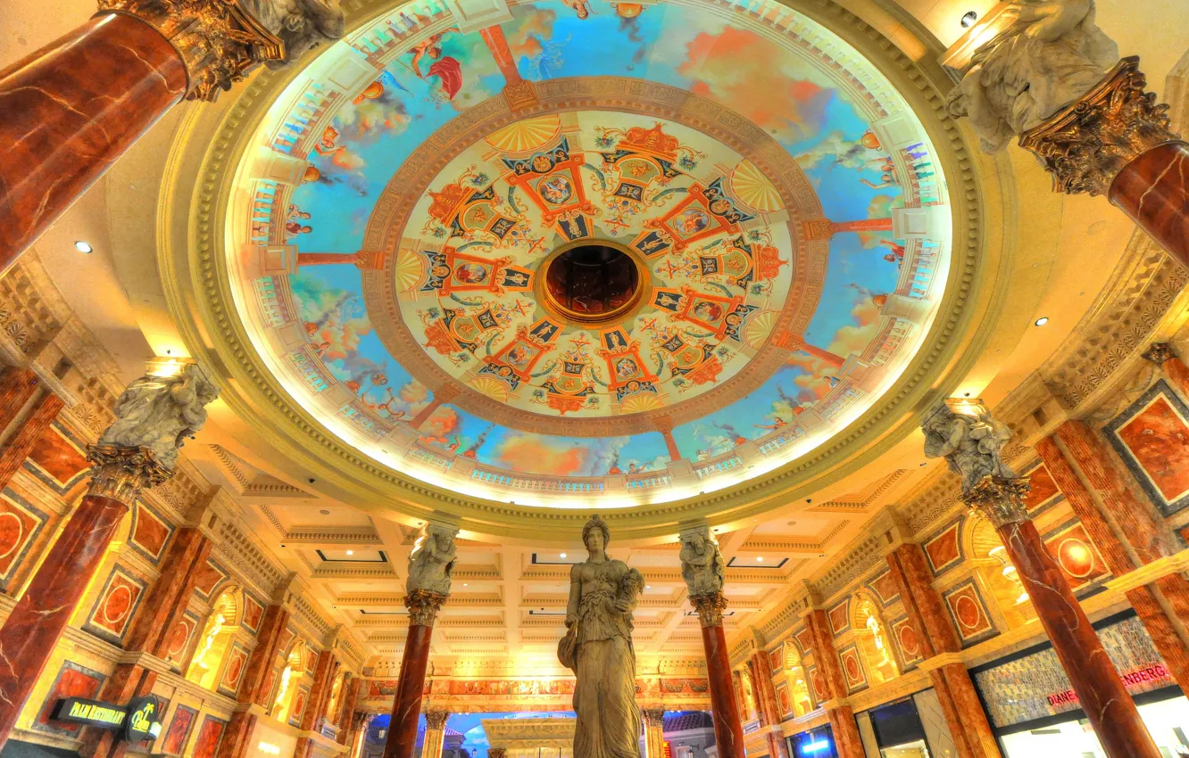 Photo wallpaper lights, Las Vegas, statue, USA, casino, column