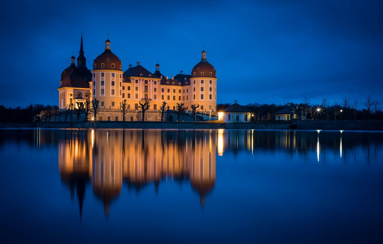 Photo wallpaper lake, reflection, castle, Germany, Moritzburg, Moritzburg Castle