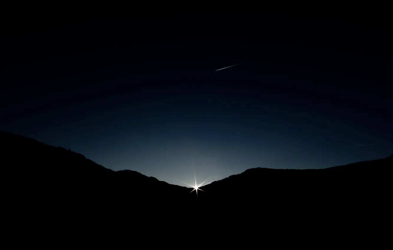 Photo wallpaper the sun, rays, light, landscape, mountains, dawn, view, beauty