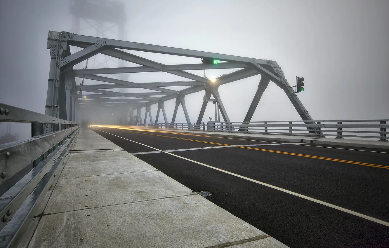 Photo wallpaper bridge, the city, fog, portsmouth