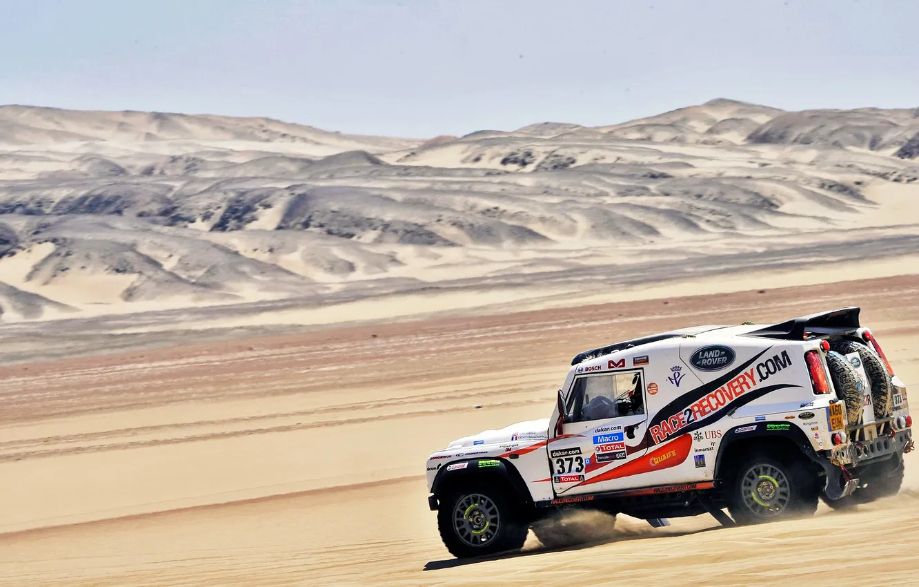 Photo wallpaper white, Sand, Auto, Machine, Speed, Land Rover, Rally, Dakar
