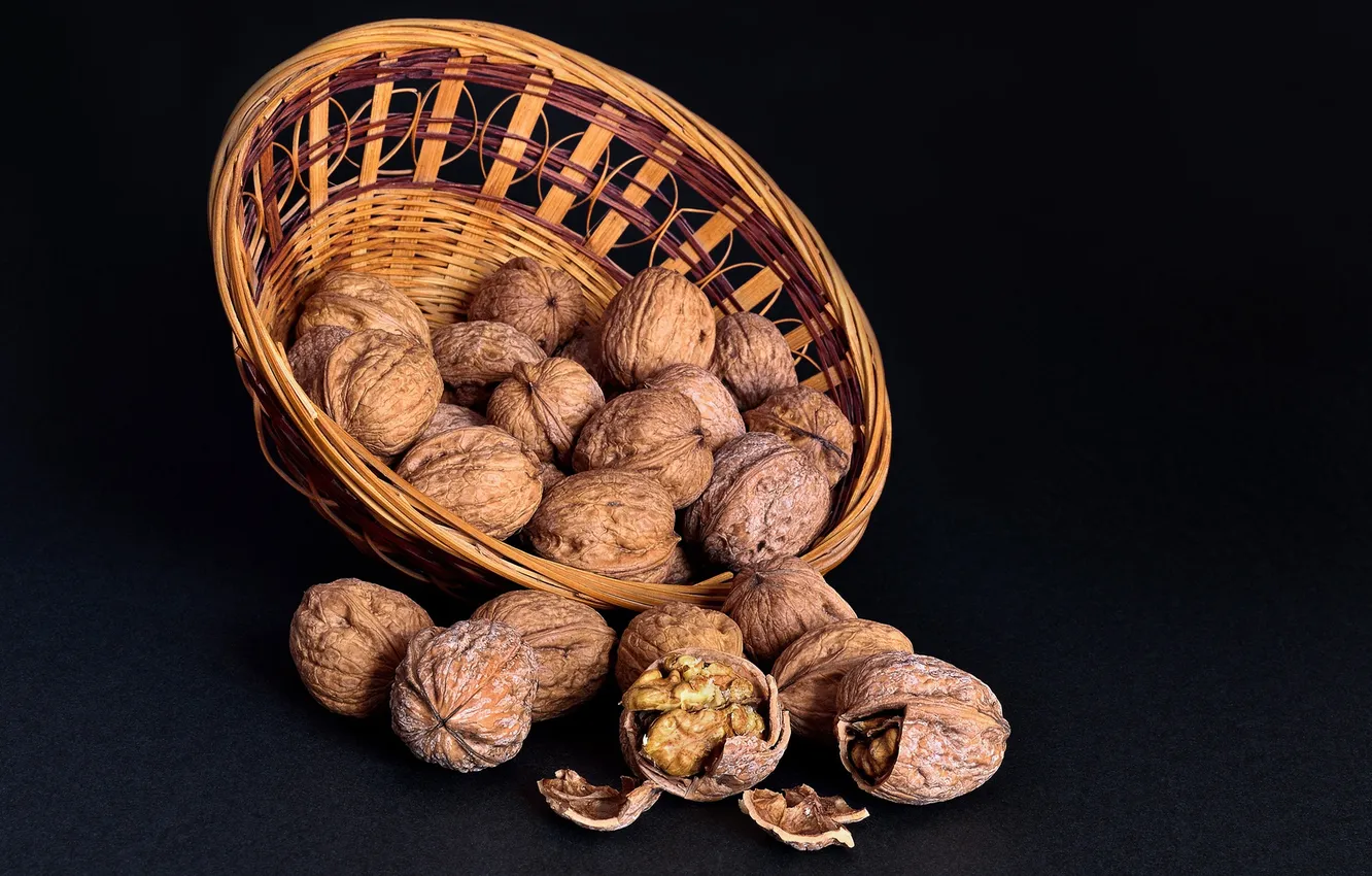 Photo wallpaper - , nuts, basket, shell