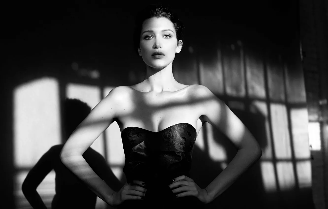 Photo wallpaper model, black and white, Bella Hadid