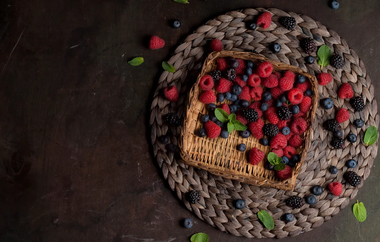 Photo wallpaper berries, raspberry, blueberries, placer, a lot, BlackBerry