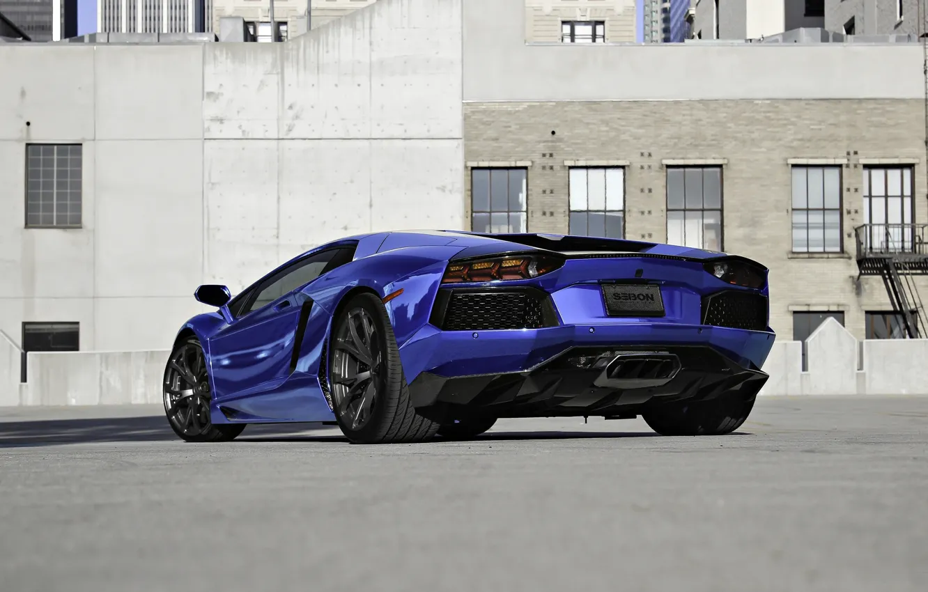 Photo wallpaper blue, lamborghini, blue, back, aventador, lp700-4, Lamborghini, aventador
