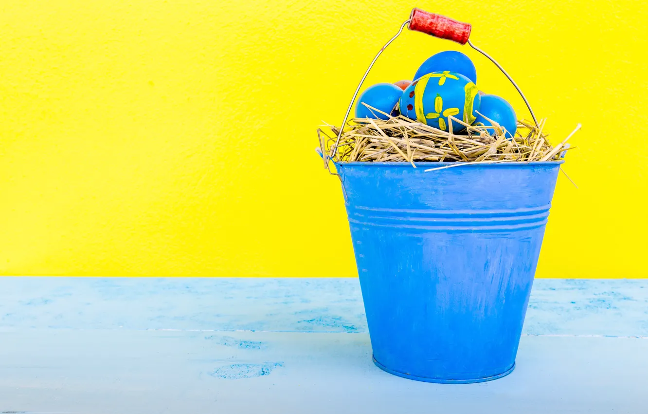 Photo wallpaper holiday, eggs, Easter, hay, bucket