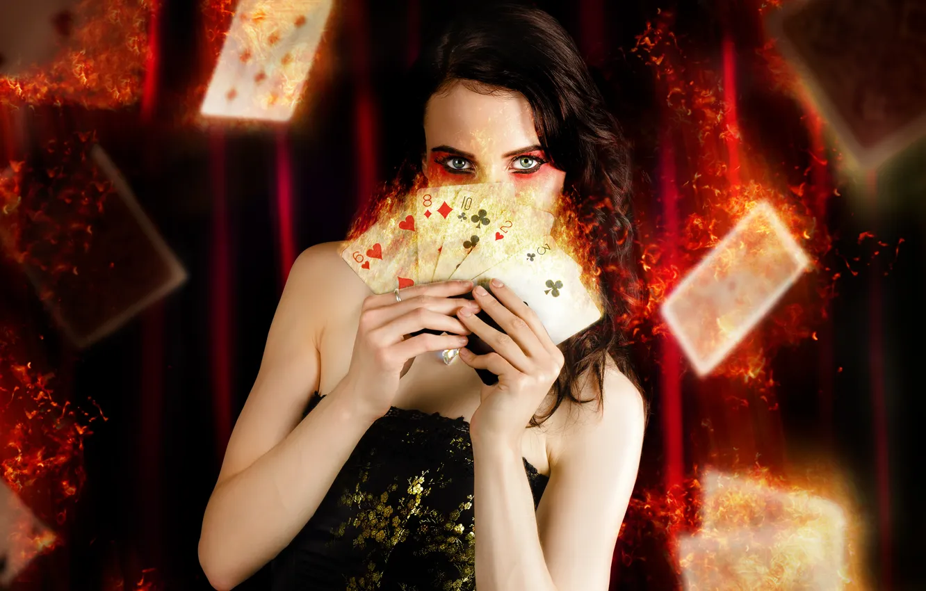 Photo wallpaper card, fire, Girl, grunge, Maciej