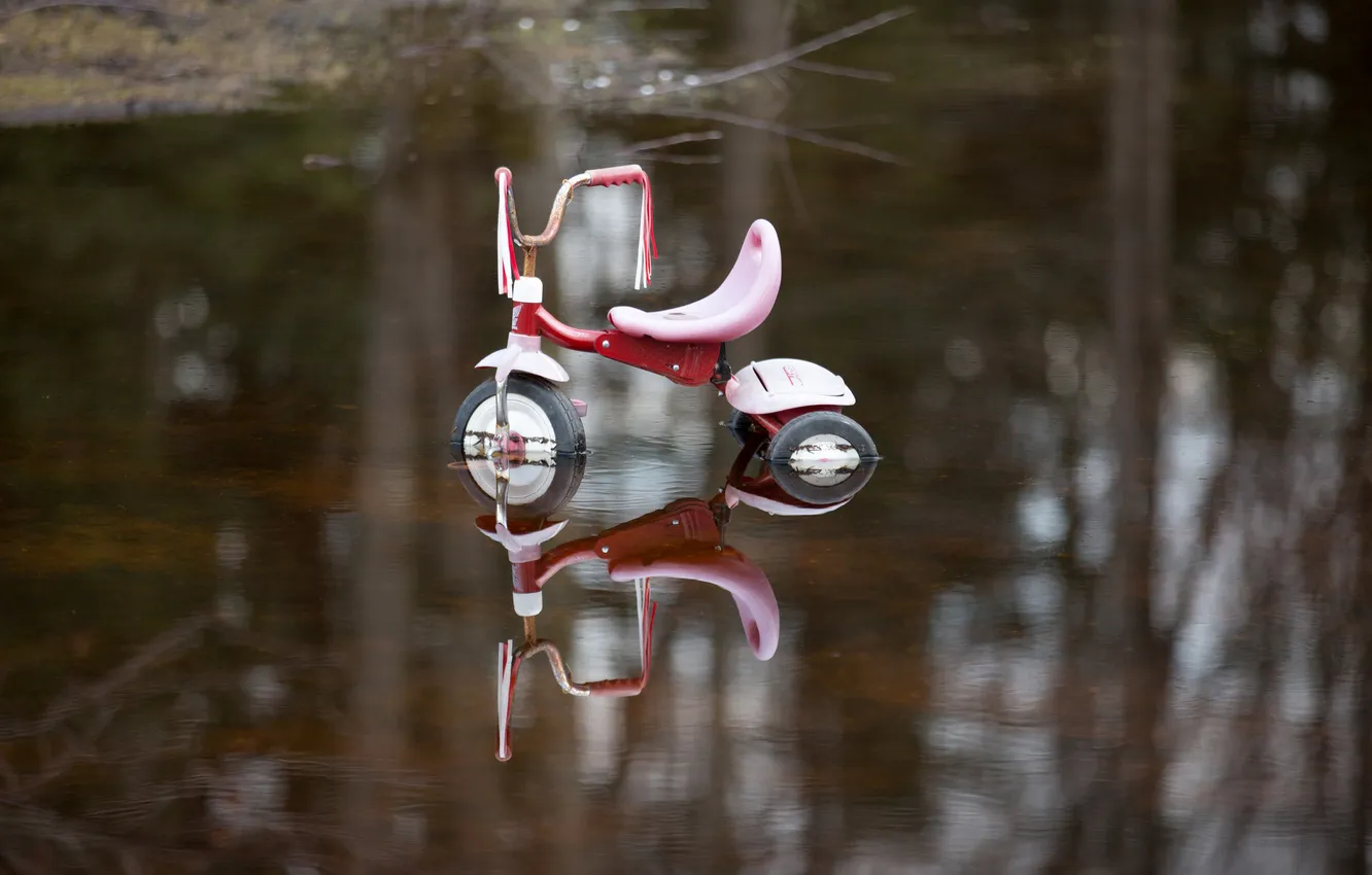 Photo wallpaper sadness, water, bike, childhood, puddle