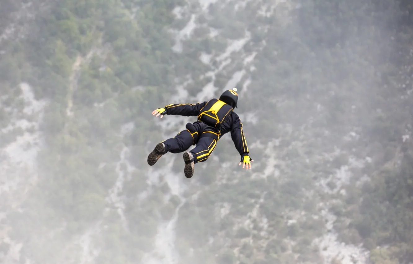 Photo wallpaper flight, camera, parachute, container, helmet, Tron, track, extreme sports