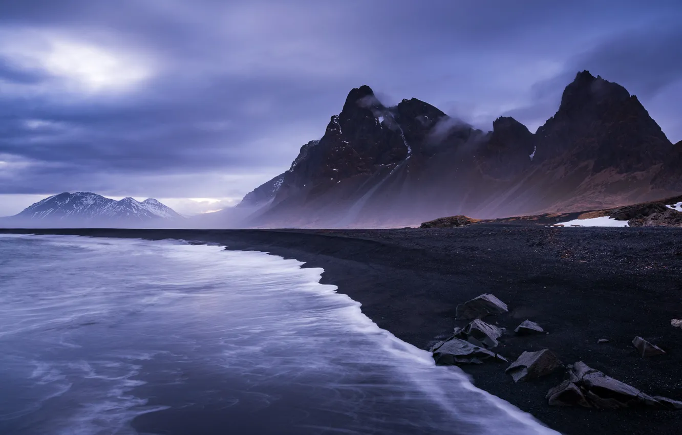 Photo wallpaper sea, shore, beach, Iceland, Eystrahorn