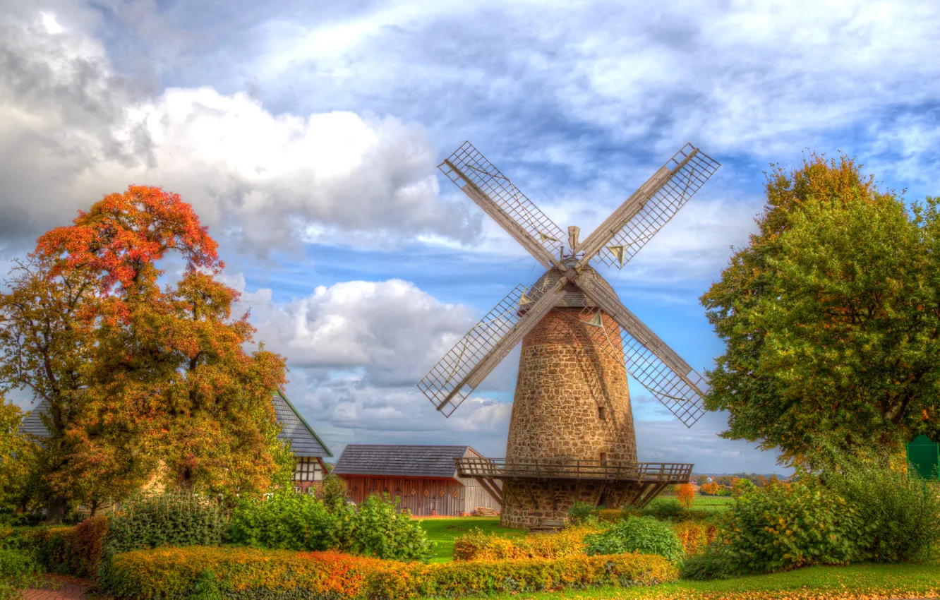 Photo wallpaper autumn, the sky, leaves, clouds, trees, HDR, home, Germany