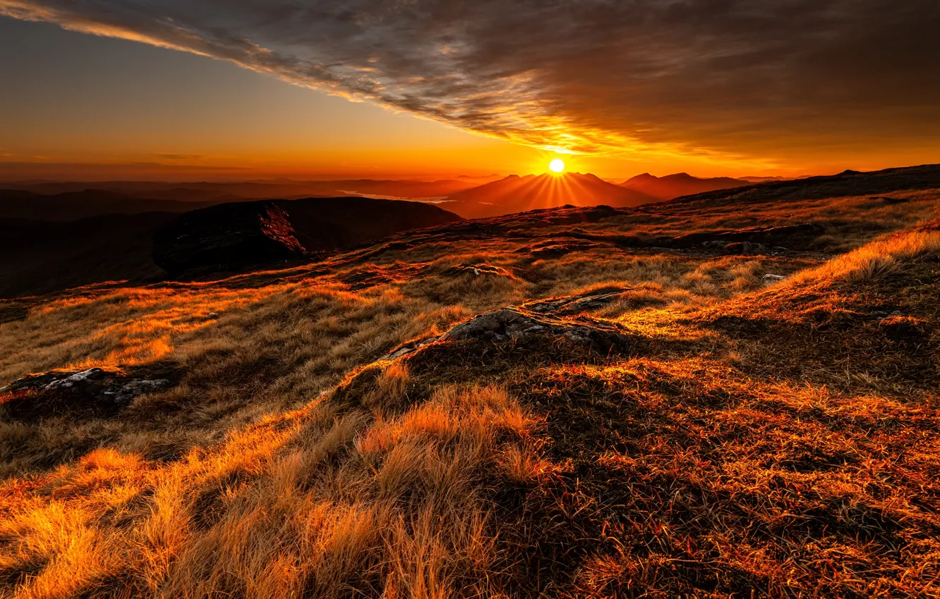 Photo wallpaper sunset, mountains, nature