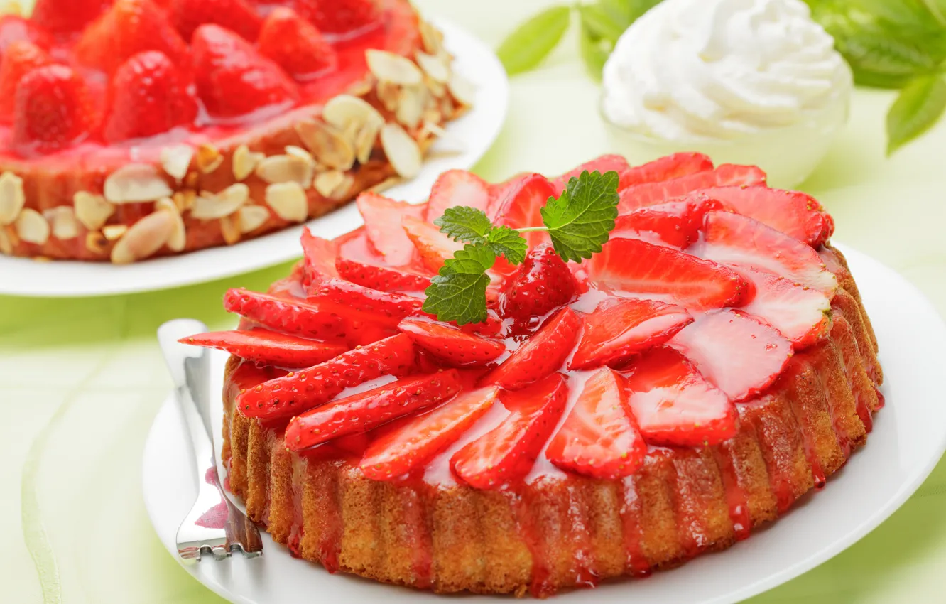 Photo wallpaper berries, strawberry, pie, red, cream, dessert, cakes, sweet