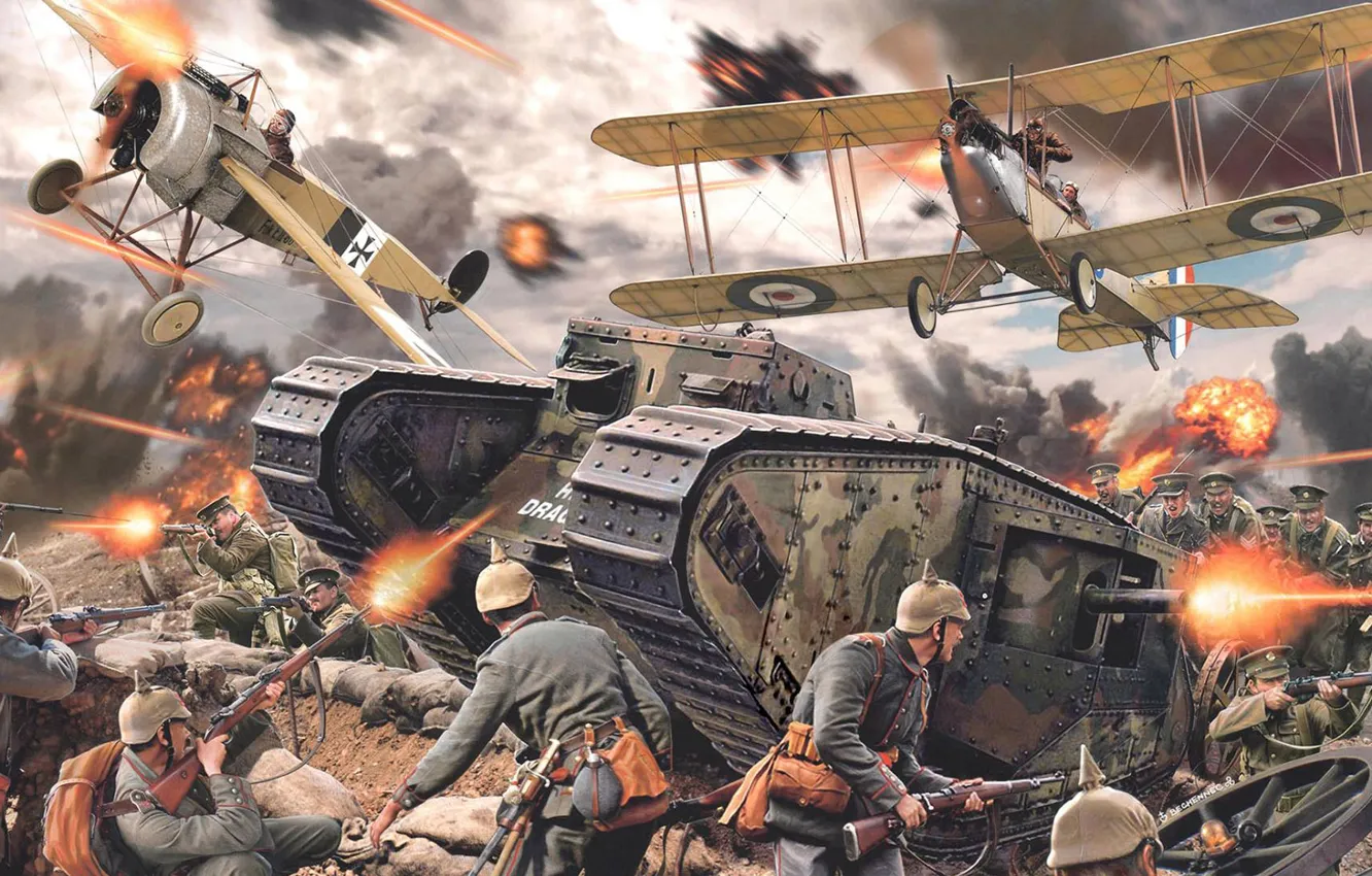 Photo wallpaper Germany, UK, British Army, Fokker E.II, World War I, Daniel Bechennec, Mark I Male, WWI …