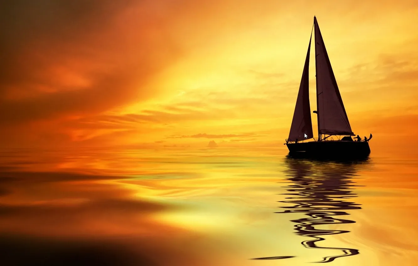 Photo wallpaper water, sunset, people, sail