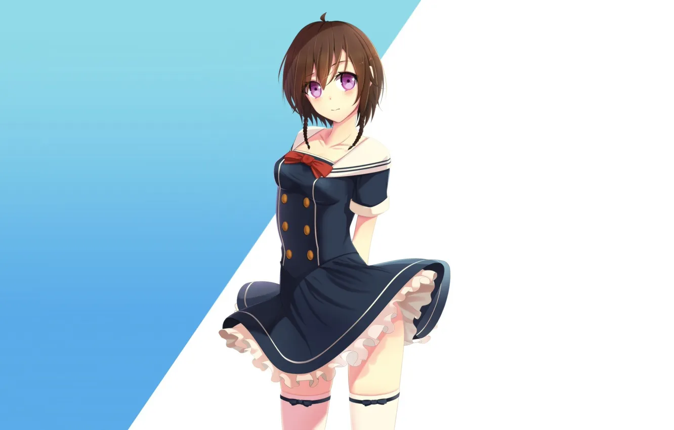 Photo wallpaper anime, purple eyes, brunette, anime girls, original characters