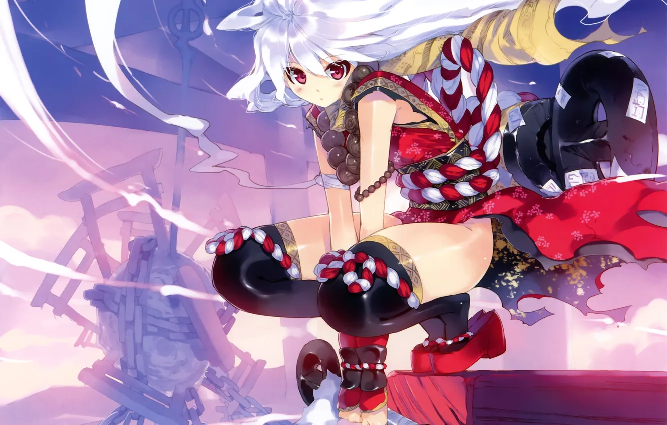 Photo wallpaper girl, anime, rope, art, chain, sitting, bit, ueda ryou