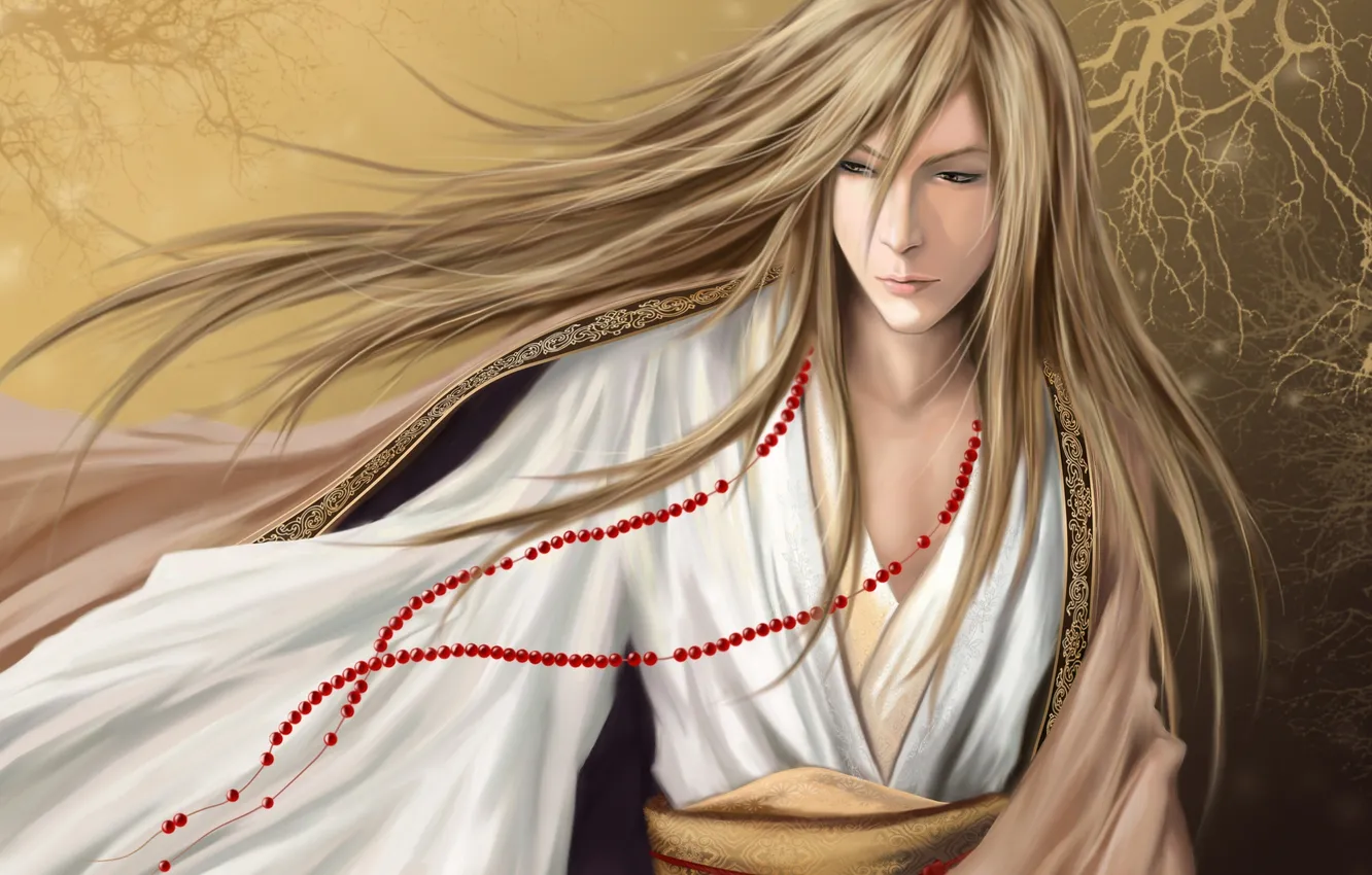 Photo wallpaper hair, art, beads, guy, kimono, beads, Zetsuai89