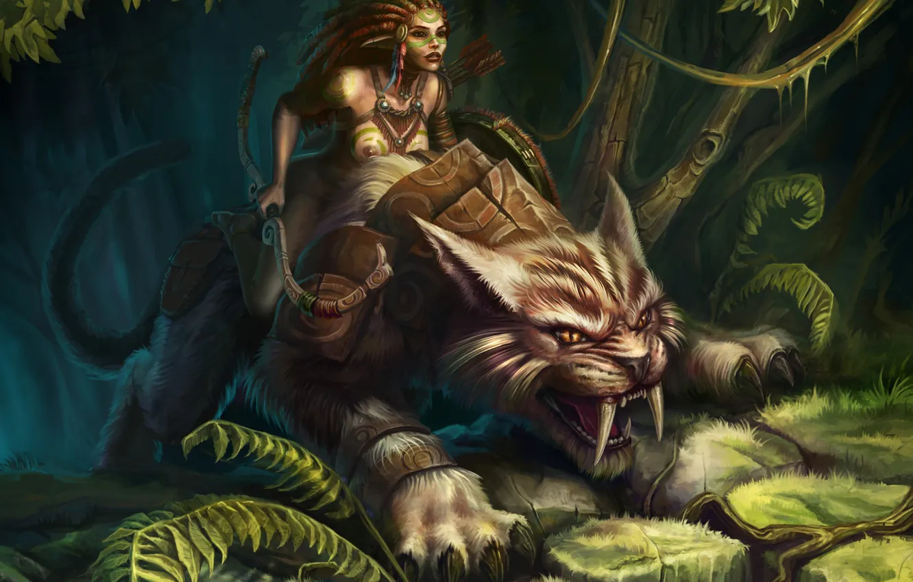 Photo wallpaper cat, jungle, girl, fangs, hunter, Sabretooth