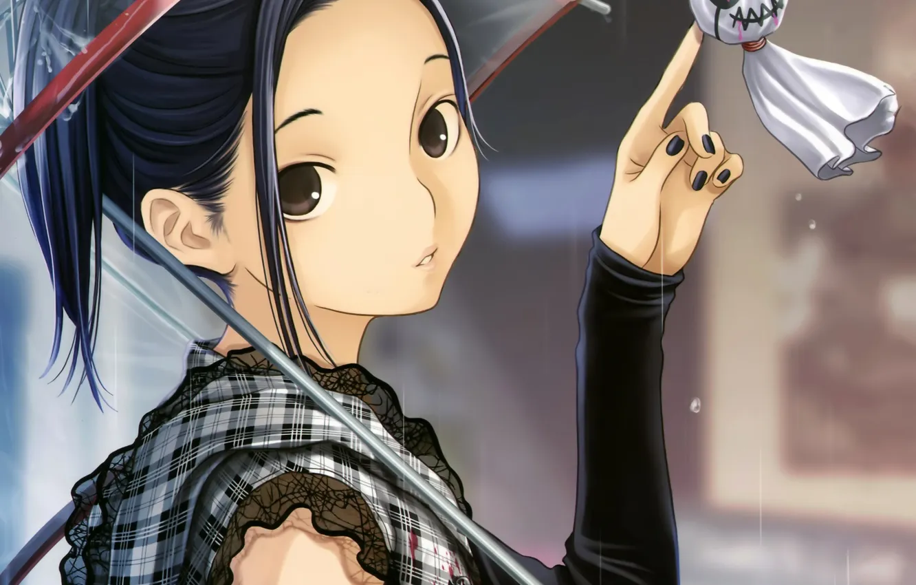 Photo wallpaper girl, umbrella, rain, toy, umbrella, Kobayakawa Rinko, Love Plus