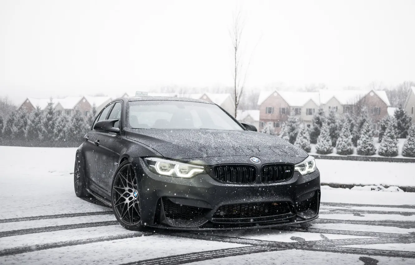 Photo wallpaper BMW, Light, Winter, Black, Snow, F80, Sight, LED