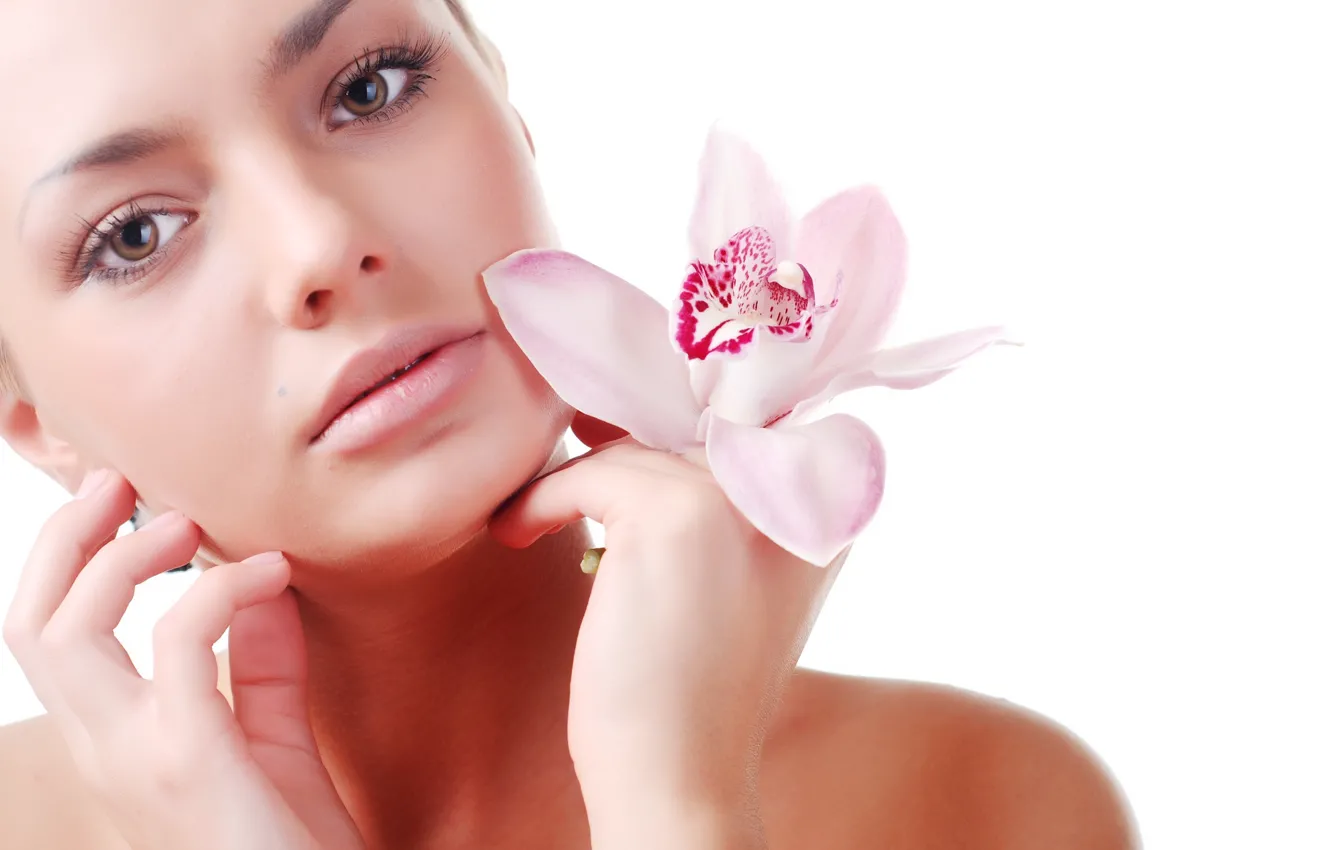 Photo wallpaper girl, face, model, white background