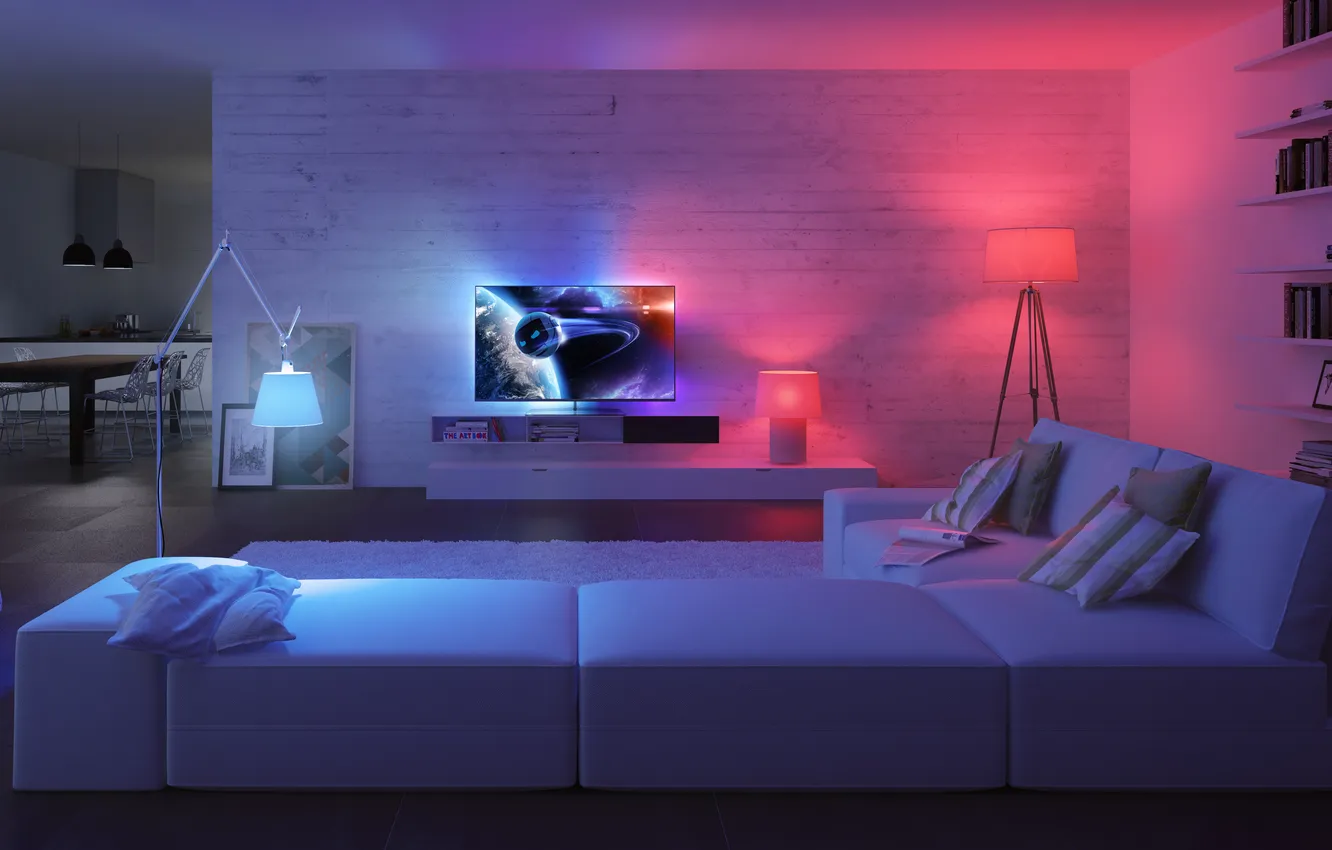 Photo wallpaper design, style, room, relax, lamp, interior, sofa, living room