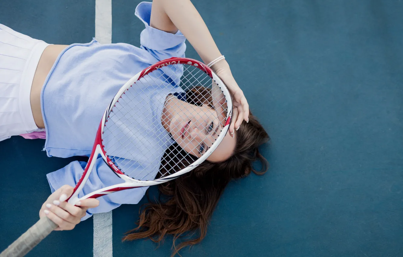 Photo wallpaper look, girl, face, pose, hands, racket, tennis, Maxim Ladovsky