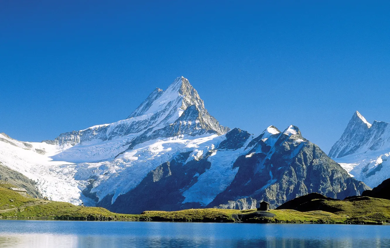 Photo wallpaper the sky, water, snow, mountains, lake, Wallpaper