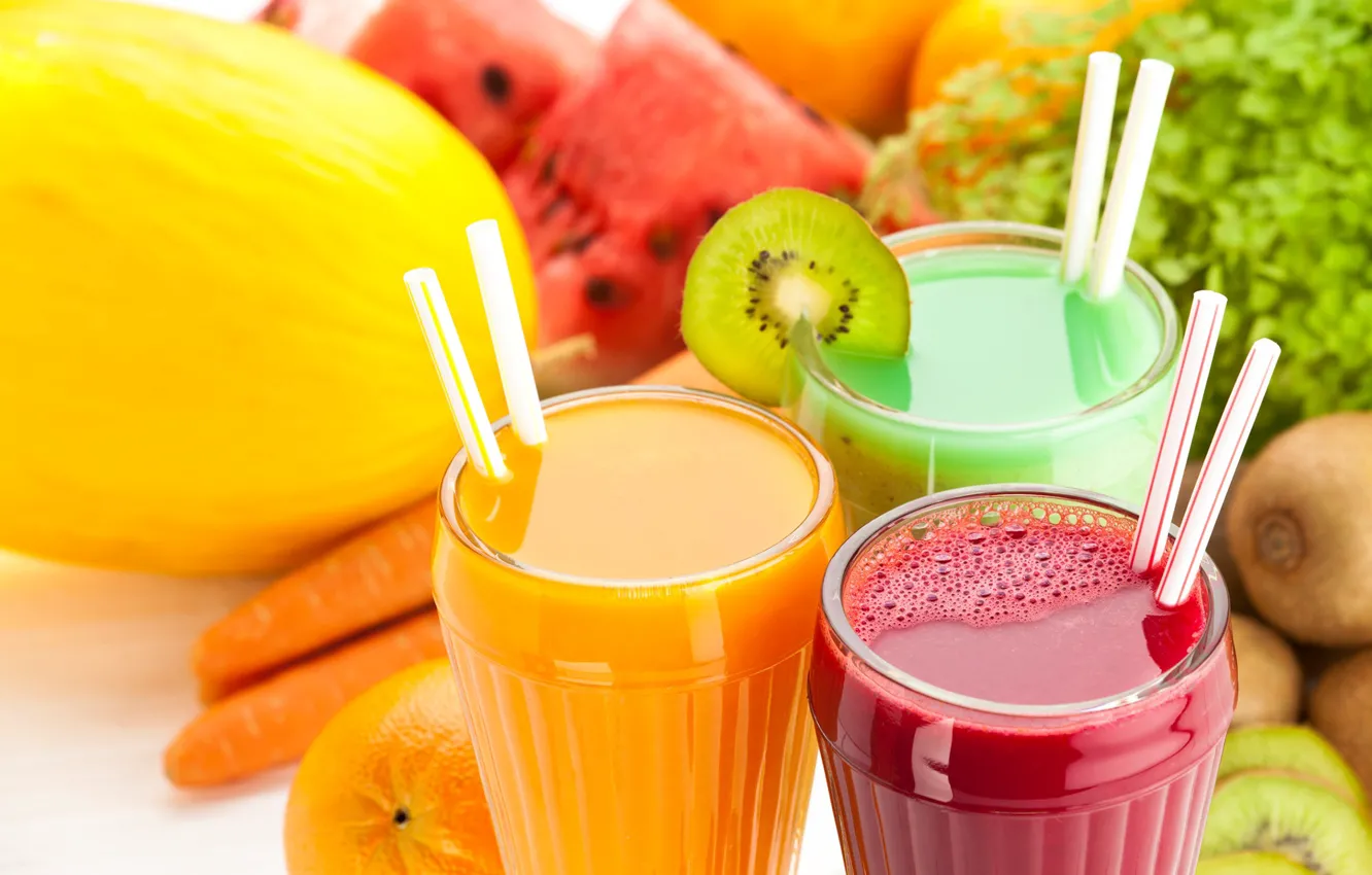 Photo wallpaper glasses, juice, fruit, vegetable