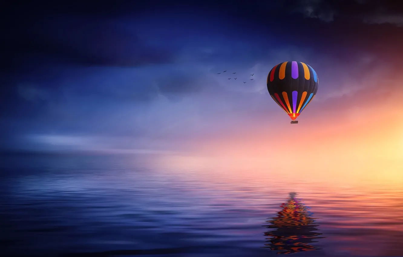 Photo wallpaper sea, reflection, balloon