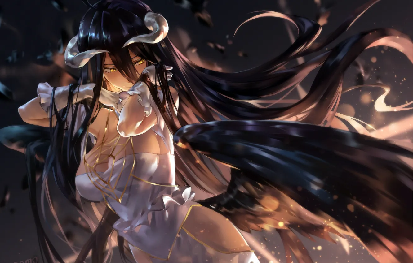 Photo wallpaper girl, Overlord, cleavage, horns, long hair, dress, boobs, anime