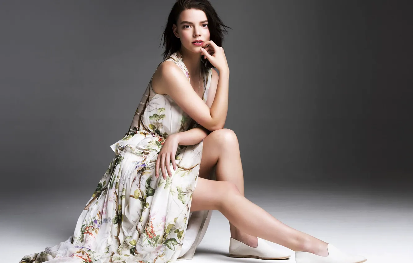 Photo wallpaper look, pose, background, portrait, makeup, dress, actress, brunette