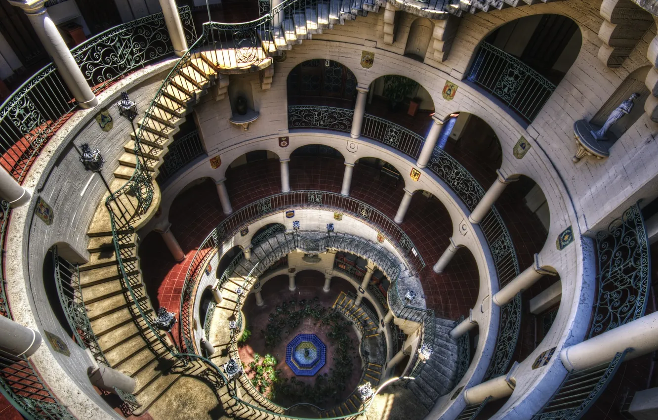 Photo wallpaper floors, ladder, railings, columns, architecture