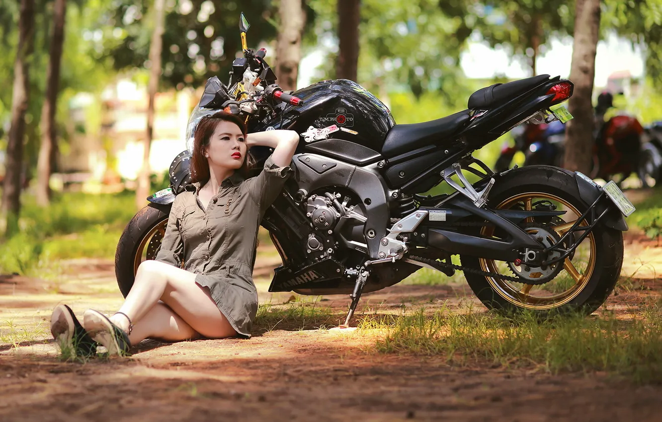 Photo wallpaper girl, motorcycle, Asian