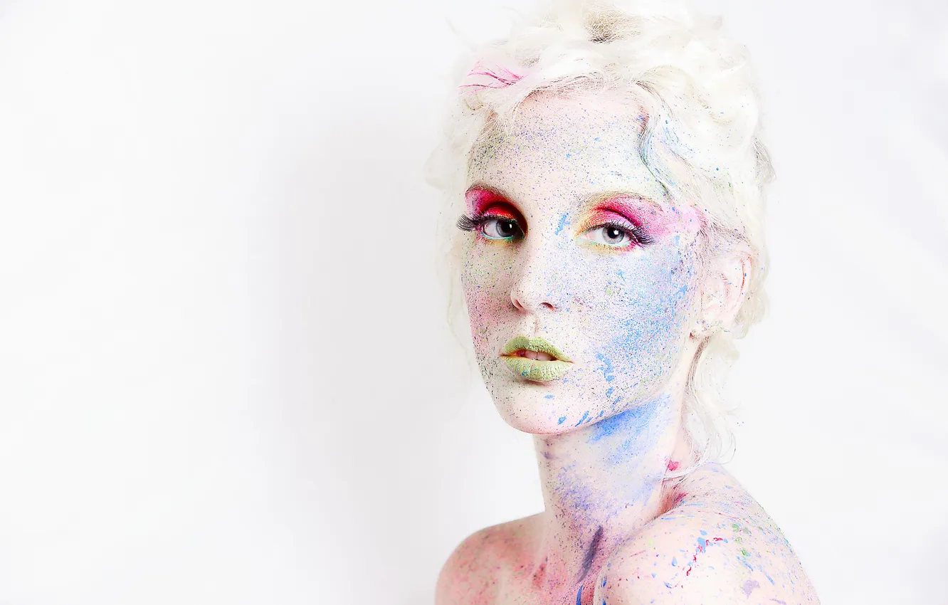 Photo wallpaper look, girl, eyelashes, paint, makeup, BLONDE