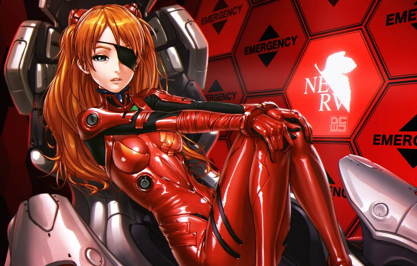 Photo wallpaper girl, chair, costume, headband, Asuka, Evangelion