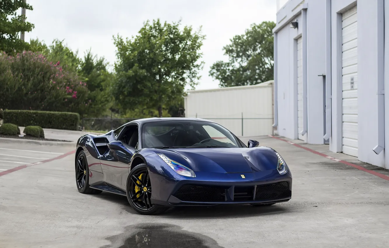 Photo wallpaper Dark, Ferrari, Blue, 488