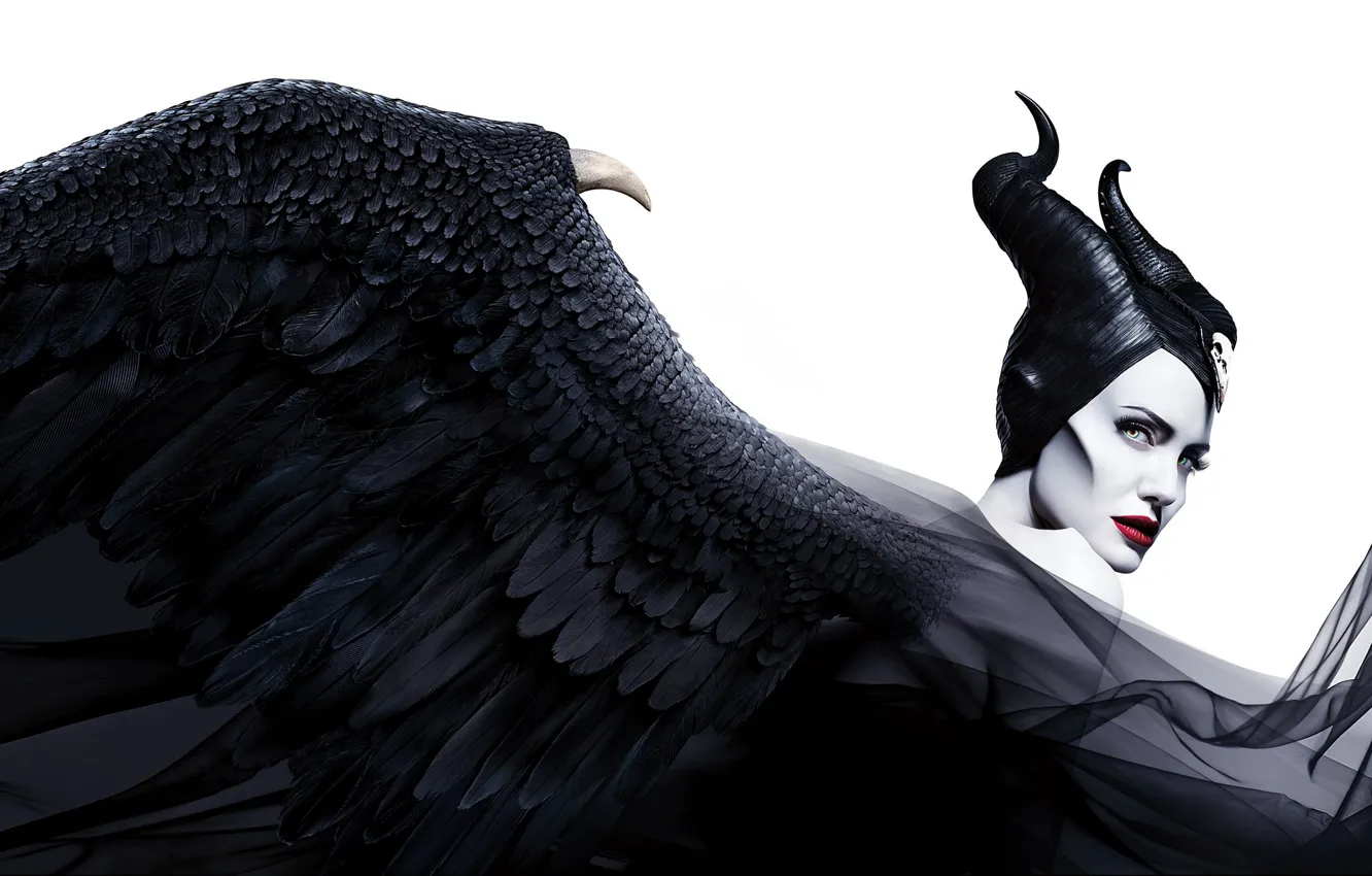Photo wallpaper wings, white background, horns, Maleficent, Maleficent: Mistress of Evil, Maleficent: mistress of the dark