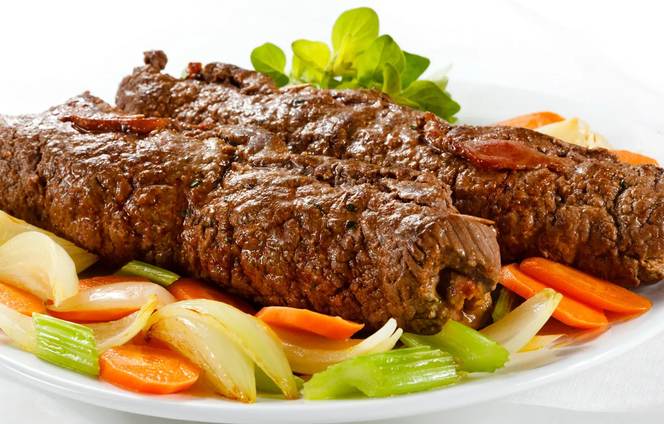 Photo wallpaper carrots, bow, meat, vegetables, meat, vegetables