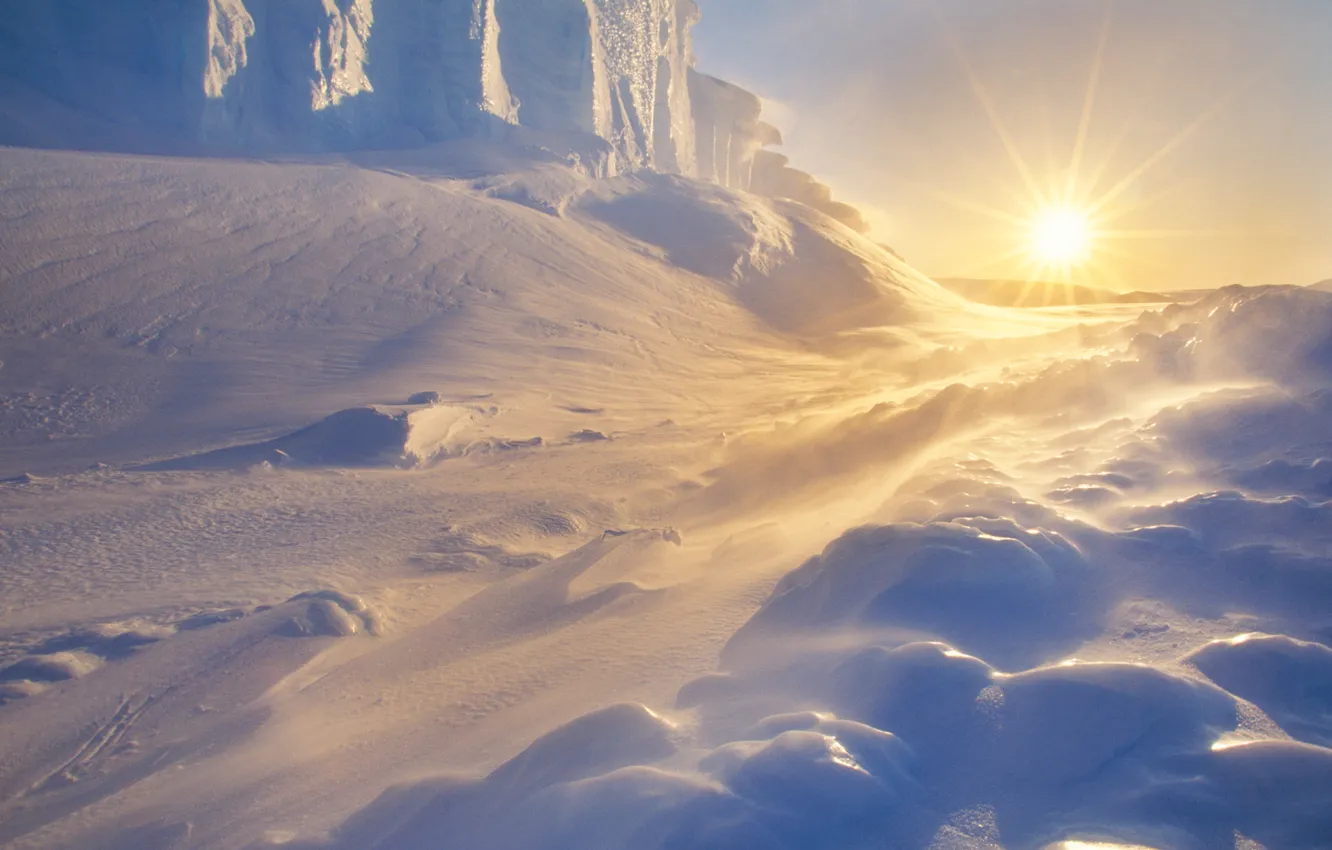 Photo wallpaper the sky, the sun, snow, ice, dunes, Blizzard, Antarctica