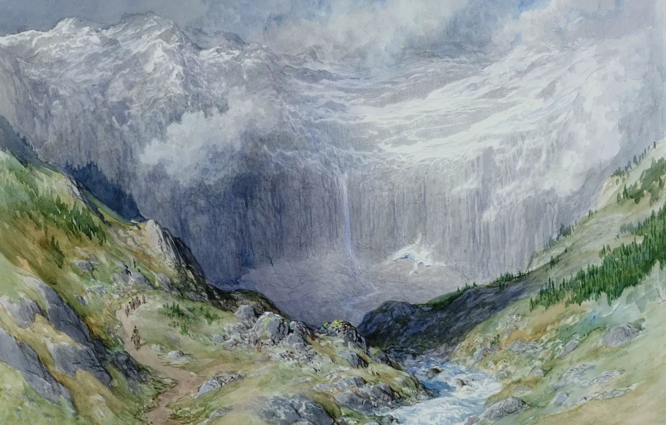 Photo wallpaper nature, figure, watercolor, Paul Gustave Dore, Gustave Doré, Glacier in Gavarnie