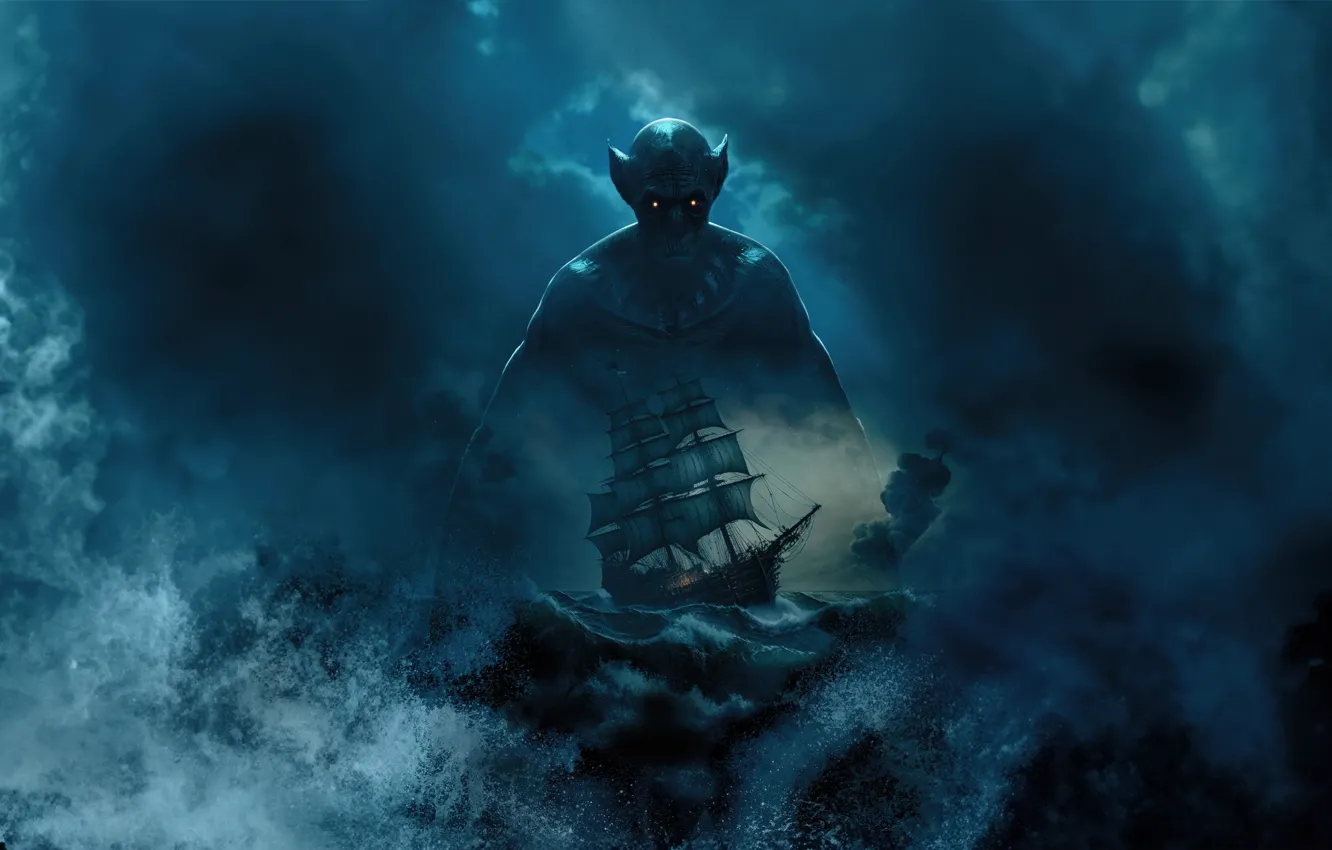 Photo wallpaper wave, ship, horror, Dracula, 2023, The Last Voyage of the Demeter, The last journey of …